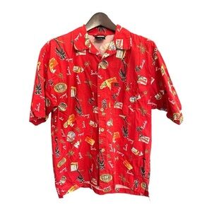 VANS Red Hawaiian Novelty Print Shirt Sleeve Button Down Men's Sz M/L Read Descp